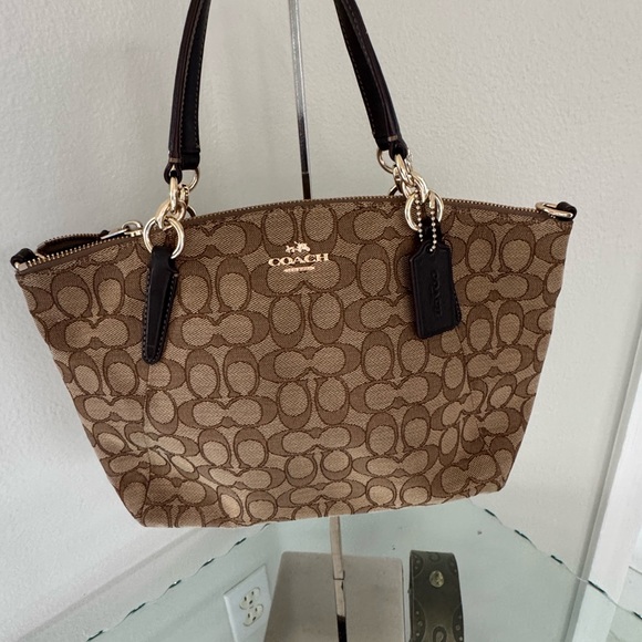 Coach Handbags - COACH Kelsey Small Signature Crossbody Satchel with Brown Leather Trim NWOT